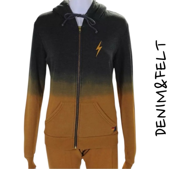 Aviator Nation Unisex FADED BOLT EMBROIDERY HOODIE | NUGGET GOLD // CHARCOAL 🖤 - Picture 15 of 16